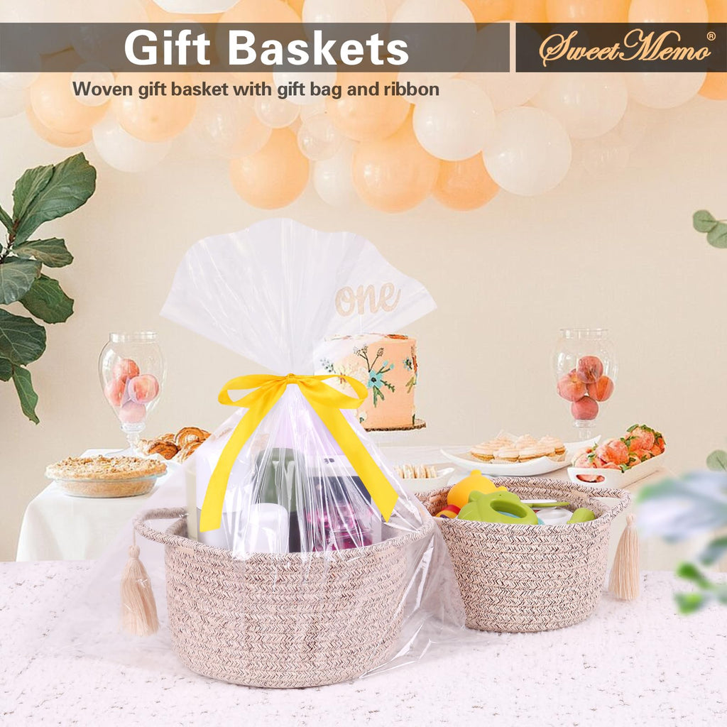 Small Gift Basket Empty to Fill, 2 Pack, Mini Woven Basket, Natural Beige