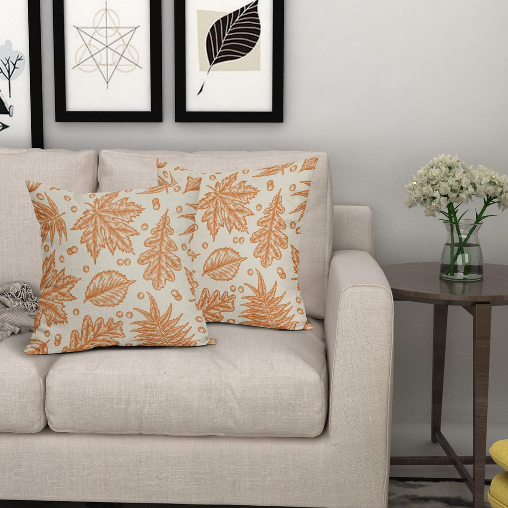 Orange Fall Pillow Covers 20x20 Set of 2 Cream Maple Leaf Print Autumn Colored Harvest Decorative Outdoor Pillowcases