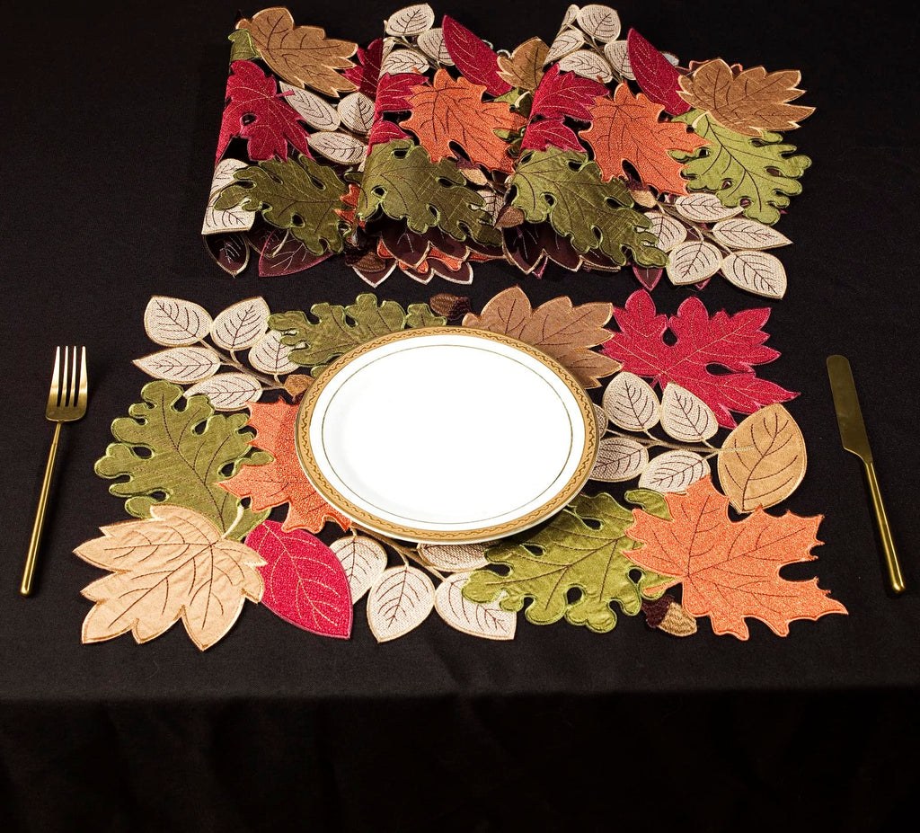 Fall Placemats Set of 4, 13inch x 19inch, Fall Decorations Kitchen Dining Table, Thanksgiving Harvest Autumn Maple