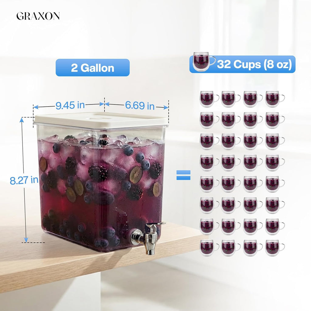 Drink Dispenser for Fridge (2 Gallon) Stackable Cube Design (2 Pack) - Set of 2