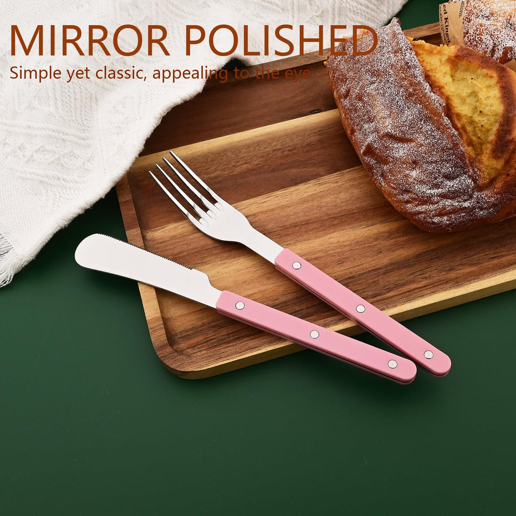 30 PCS Stainless Steel Flatware Set for 6, Silverware Set with Colored Handles, Retro Style Forks Spoons and Knives