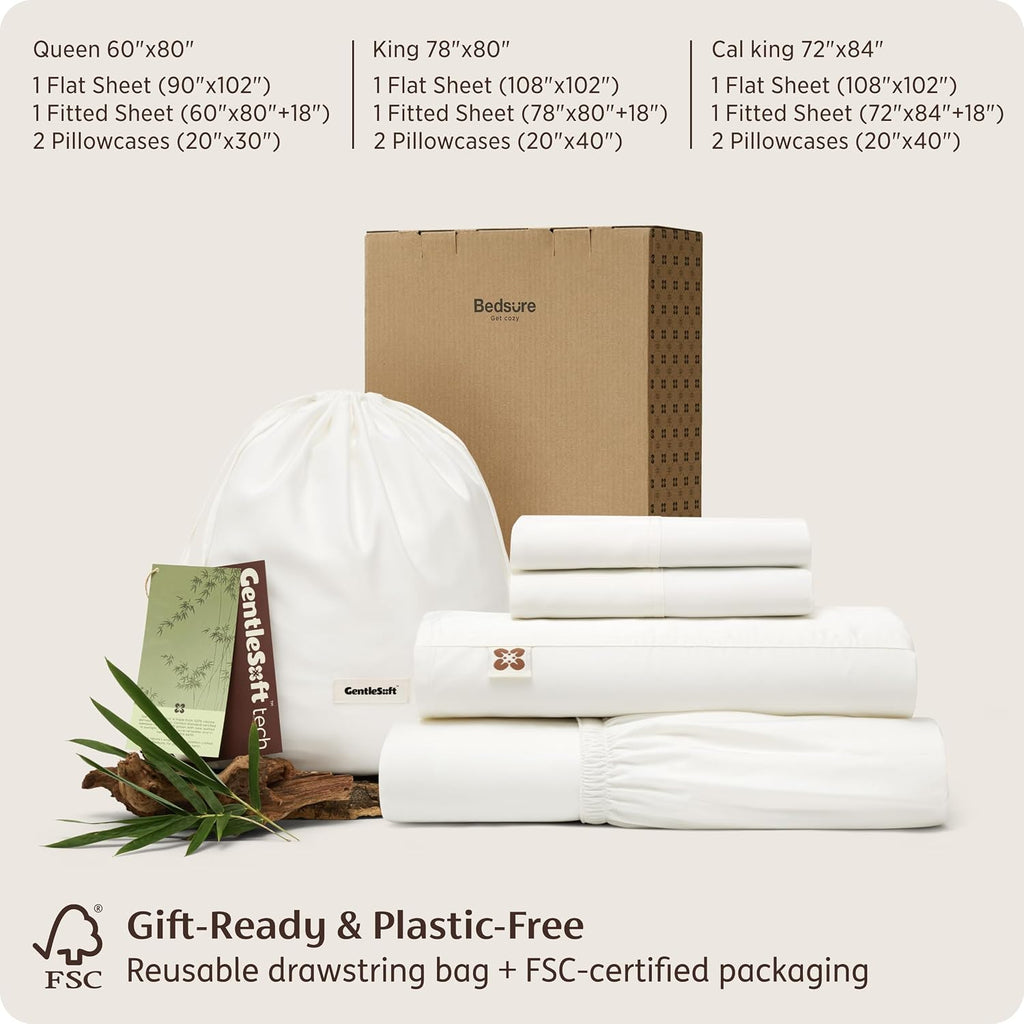 100% Organically Grown Bamboo Viscose Queen Sheet Set | Cooling Bedsheets for Hot Sleepers | Luxury Silky Soft
