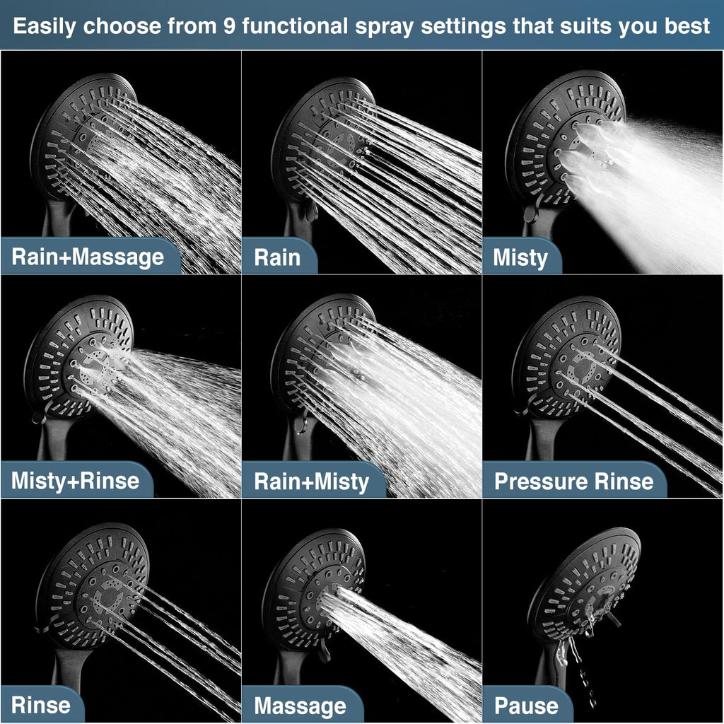 9 Spray Settings Shower Head with Handheld High Pressure Oil-Rubbed Bronze Hand Held Showerhead with 60 Inch