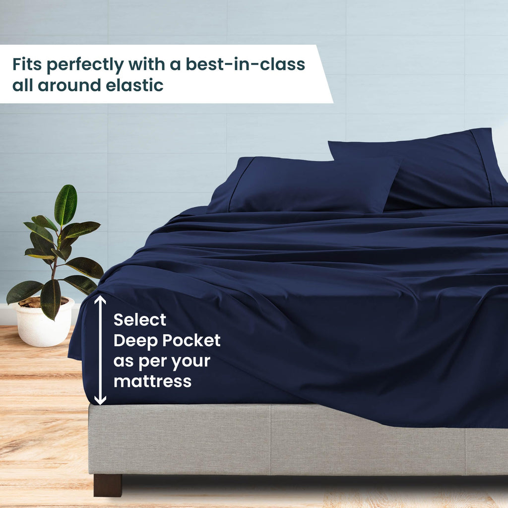 100% Organic Cotton Grand Sheets Set, Soft & Comfy All Season Breathable Sheets, Percale Weave Fits 19-24"