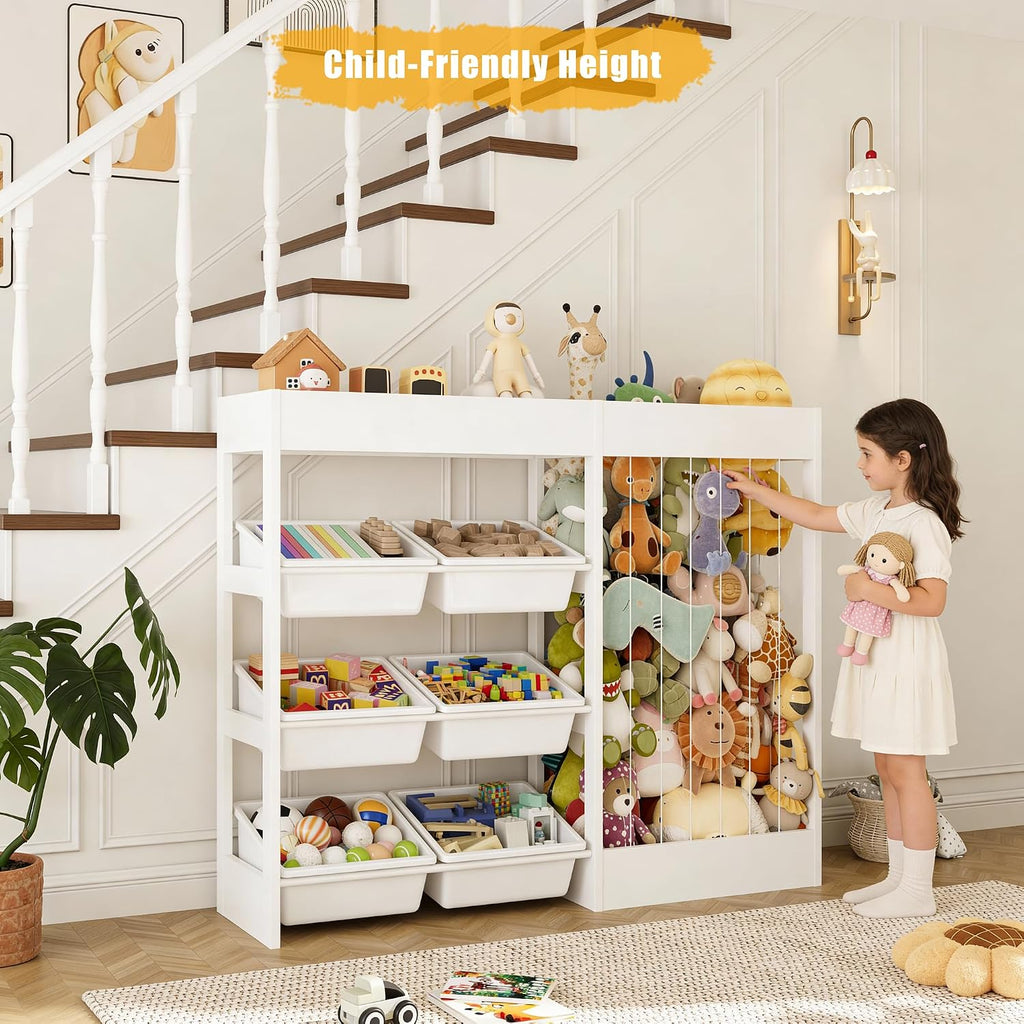 50.6"Wx39.4"H Toy Storage Organizer, Toy Shelf with Stuffed Animal Storage Zoo for 80+ Plushies, 6 Removable Plastic