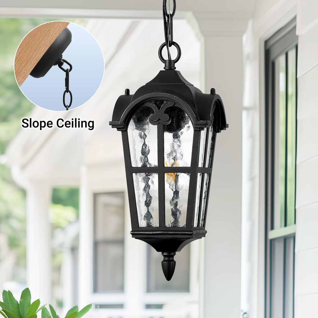 Vintage Outdoor Pendant Light Fixture, Matte Black