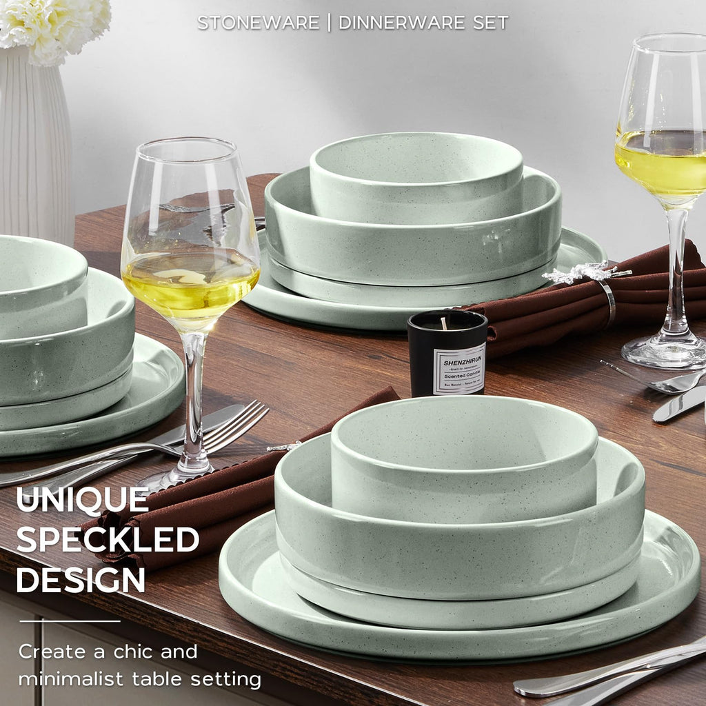 Speckled Dinnerware Set for 4 with Pasta Bowl, 16 Piece Stoneware Plates and Bowls Dishes Set, Microwave & Dishwasher