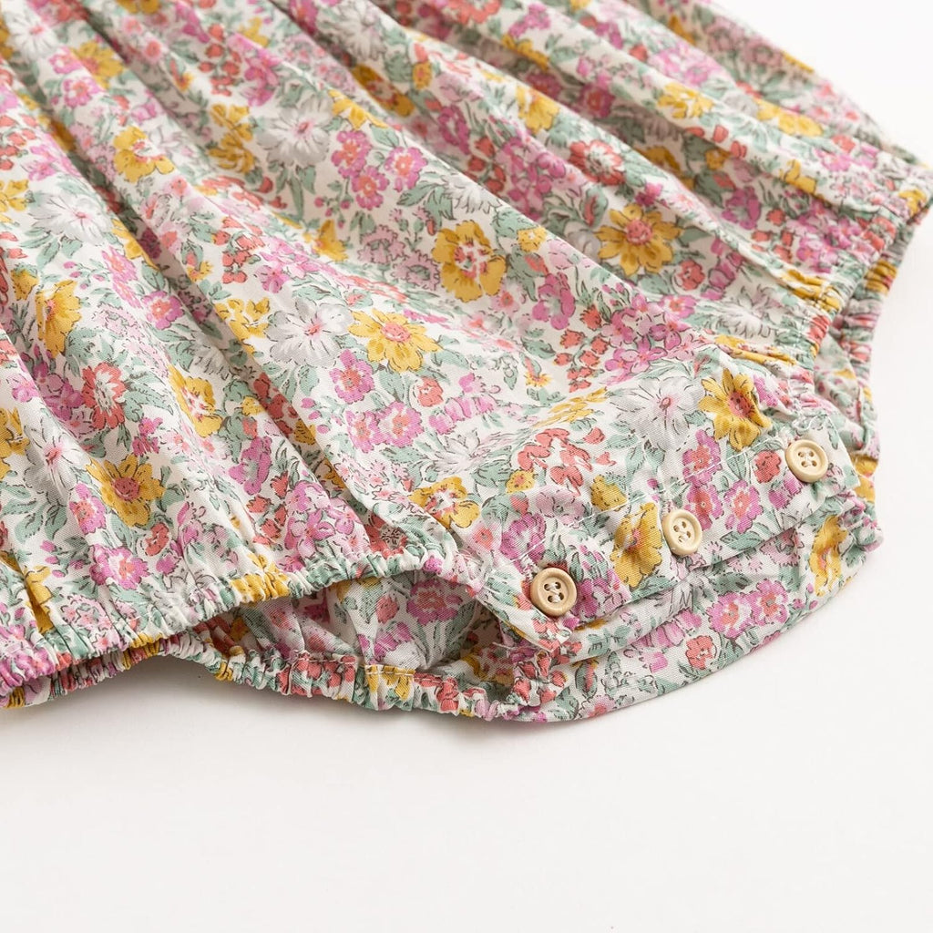 Baby Girl Smocked Romper,Ruffle Collar Bubble Floral Outfit