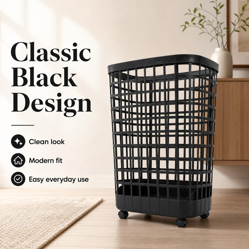 Wheeled Plastic Laundry Hamper 95L - Adult-Sized Rolling Basket With Handles s