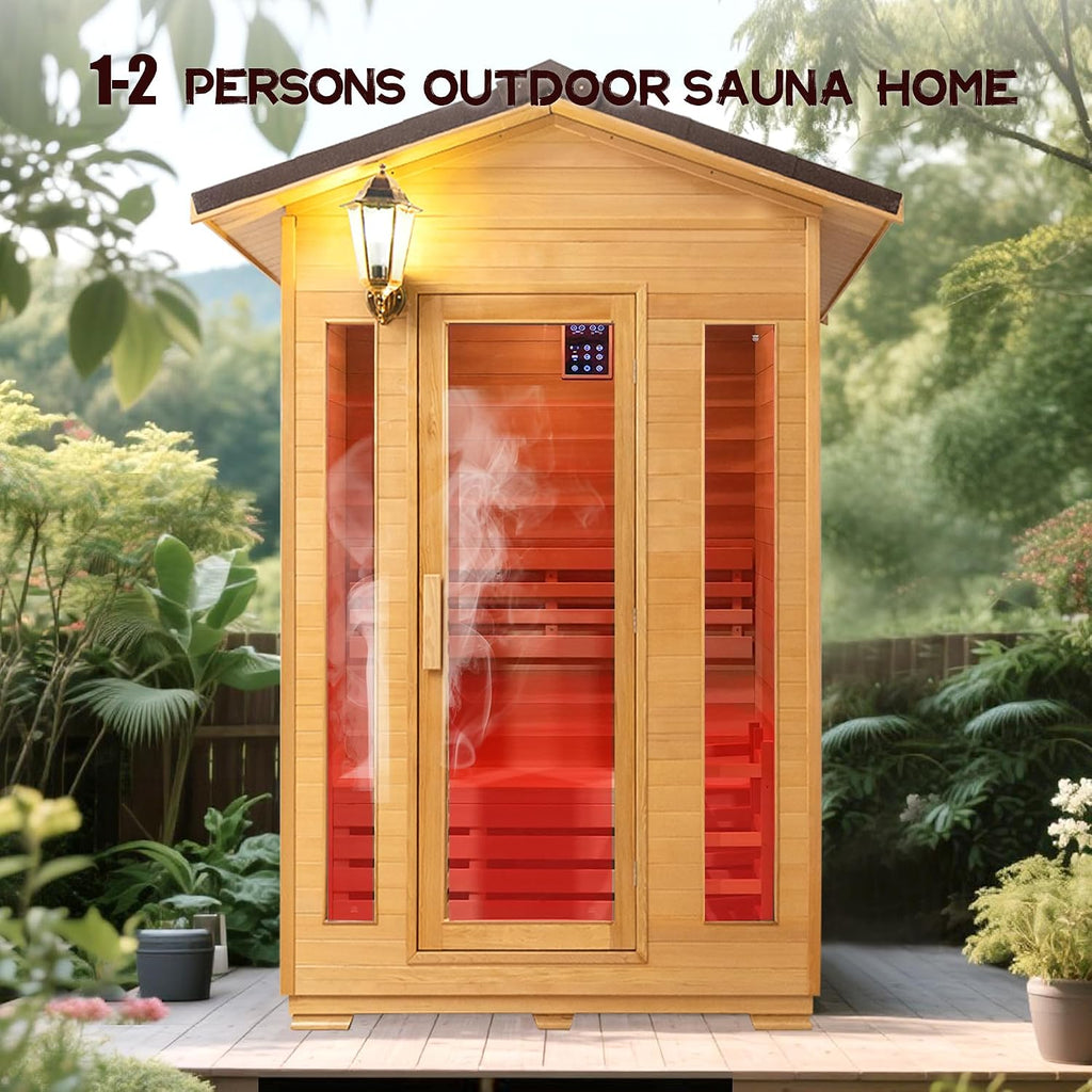 1-2 Person Outdoor Sauna Room,Cedar 220V 6KW Electric Stove Steam Sauna Kit | with Smart Wifi Control,LCD Control
