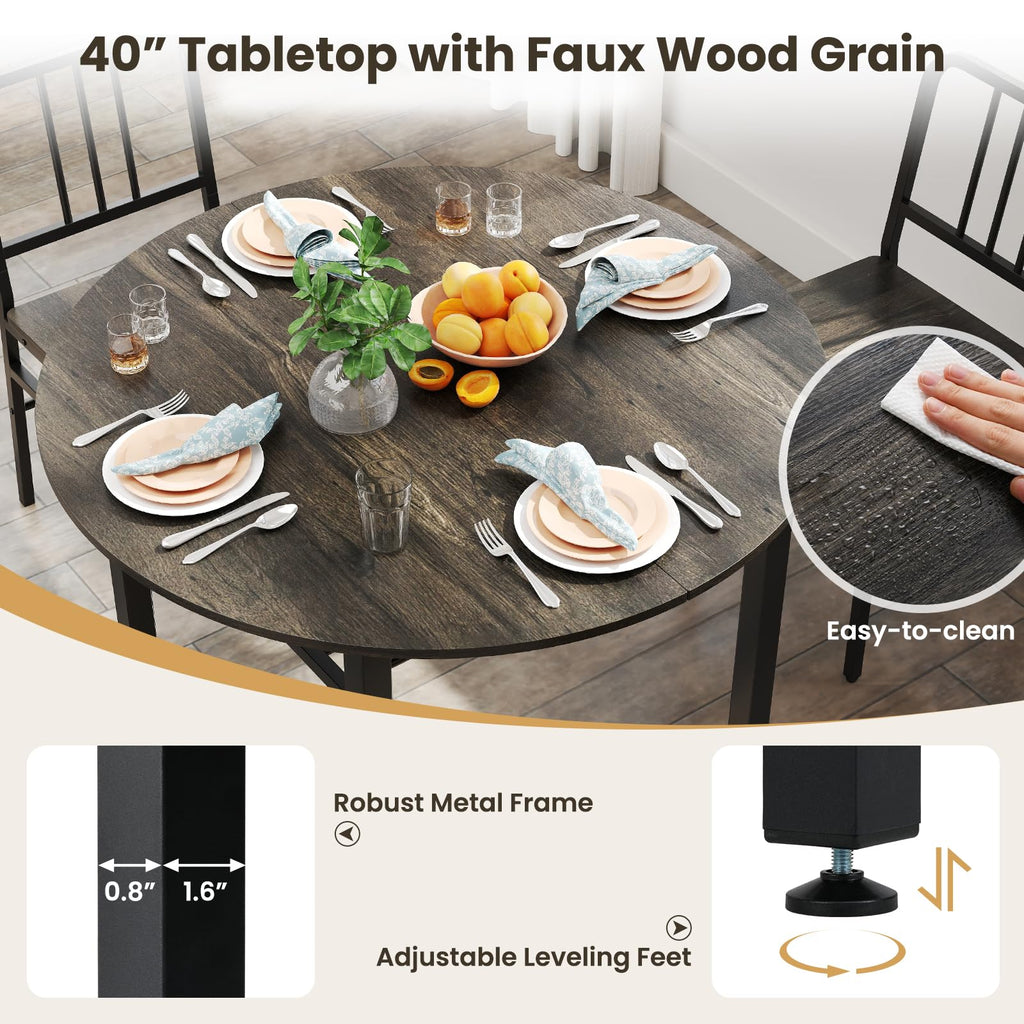 5-Piece Dining Table Set for 4, 40-Inches Round Kitchen Table and Chairs with Storage Rack & Metal Frame
