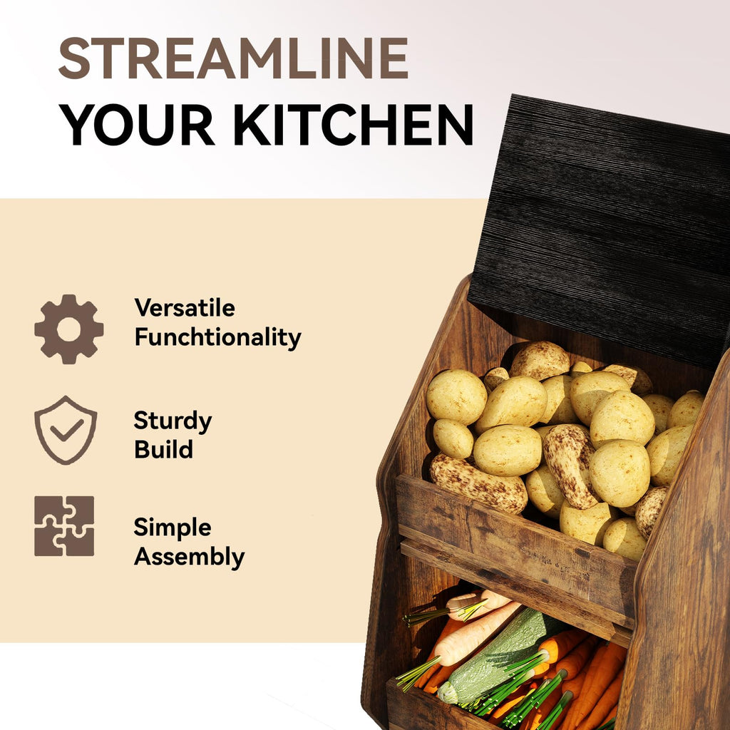 Potato and Onion Storage Bin Rustic Movable Bread Box with Wheels