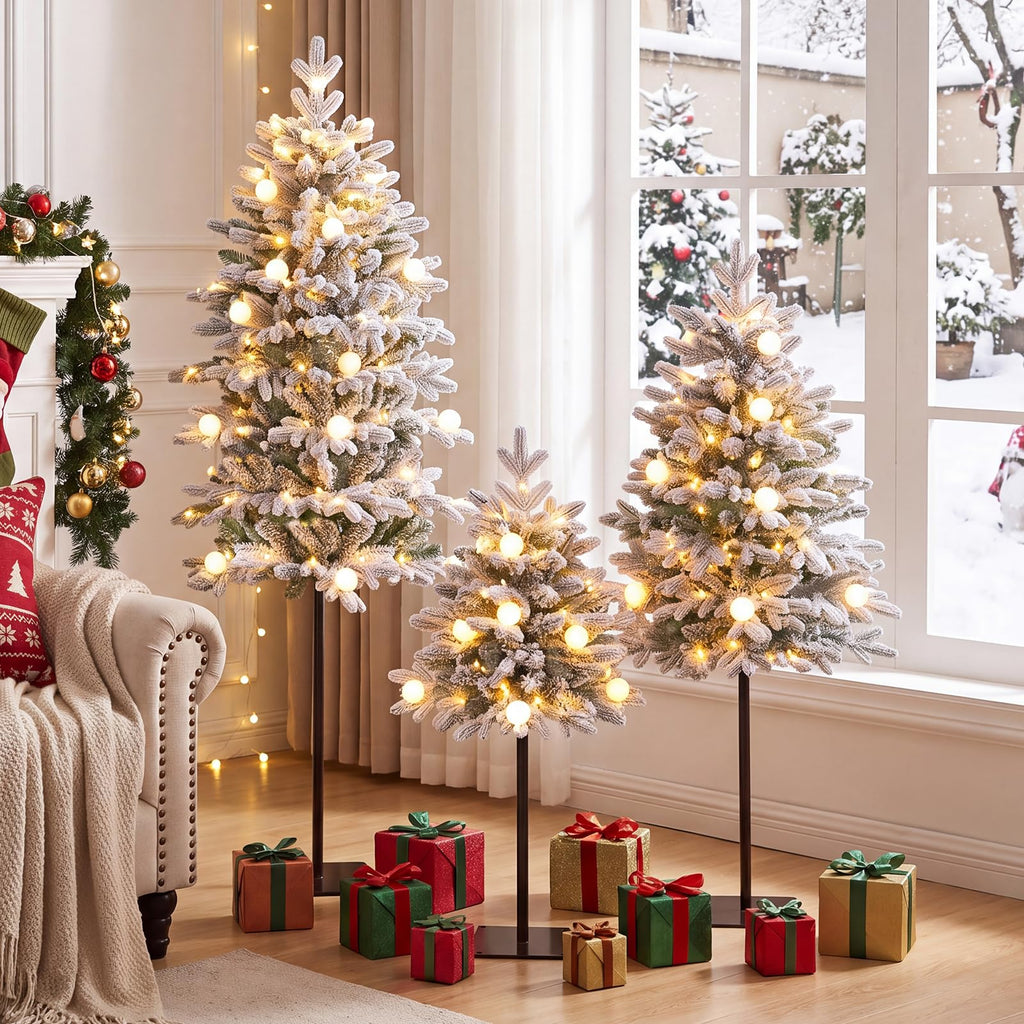 Artificial Pre-Lit Christmas Tree Set of 3, Battery Operation