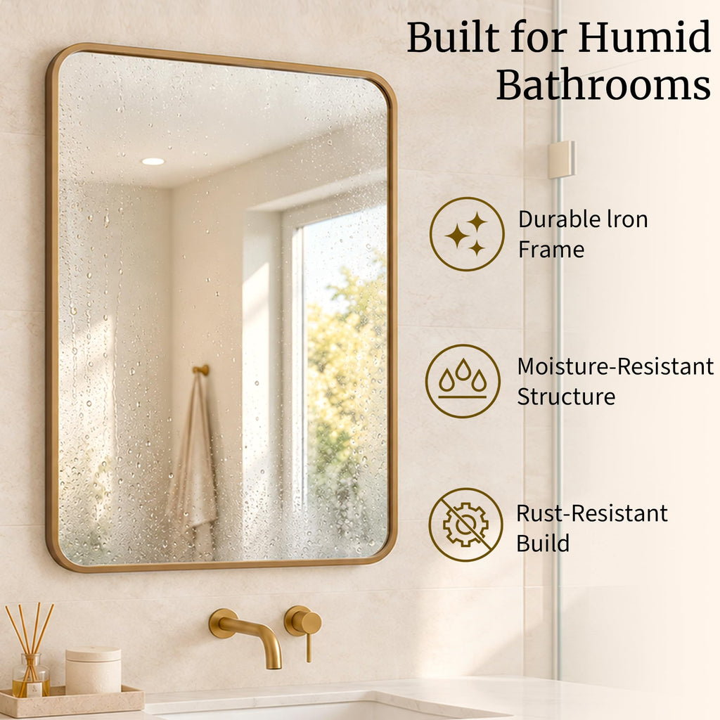 24x36 Inch Antique Gold Rounded Rectangle Bathroom Vanity Mirror