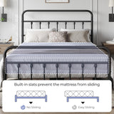 Classic Metal Platform Bed Frame Mattress Foundation with Victorian Style Iron-Art Headboard/Footboard/Under Bed