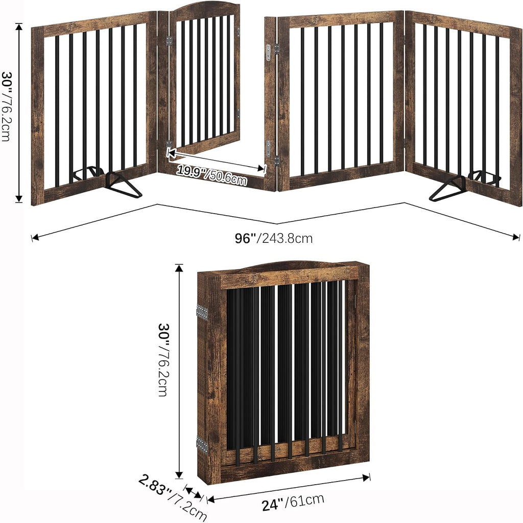 96" x 30", No-Assembly Wooden Dog Gate with Door, Rustic Brown