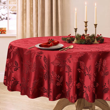 Christmas Jacquard Round Tablecloth, 70 inch, Red