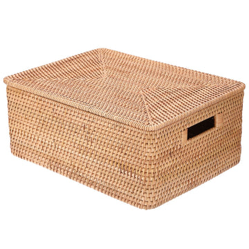 Rattan Basket Box with Lid X-Large Wicker Lidded Decorative Baskets