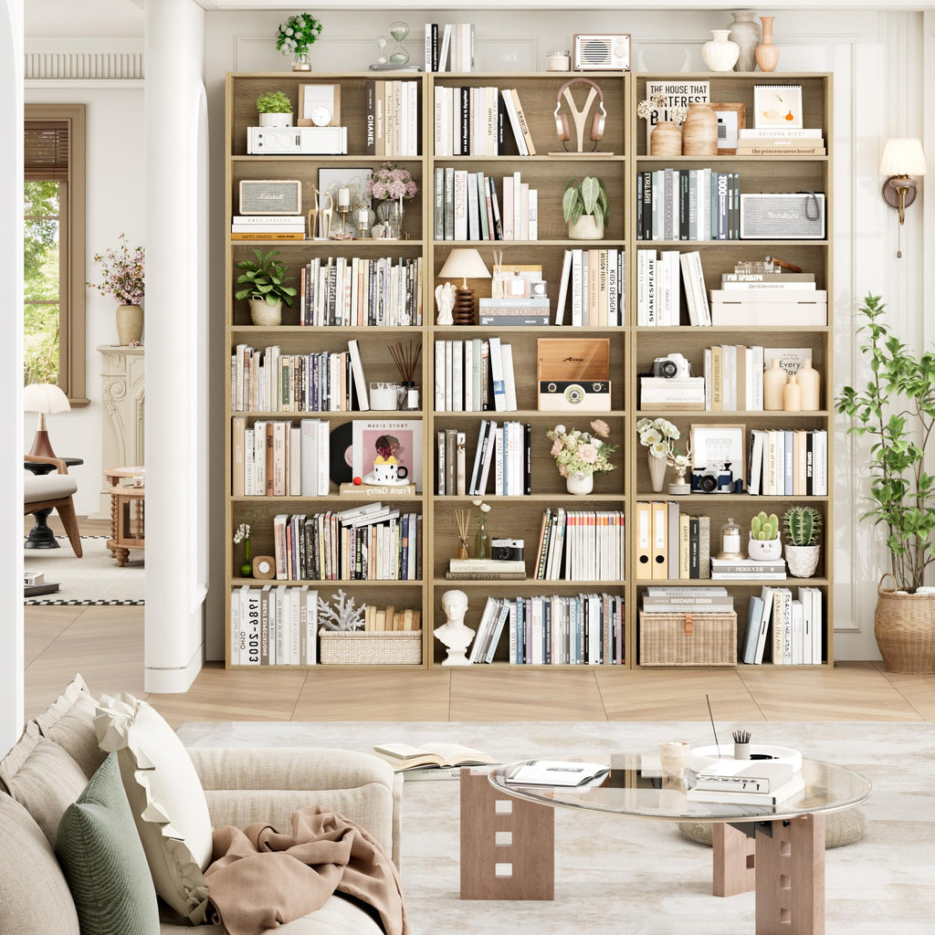 82" Tall Bookshelf Bookcase 7-Tier Open Display Shelves, Light Oak