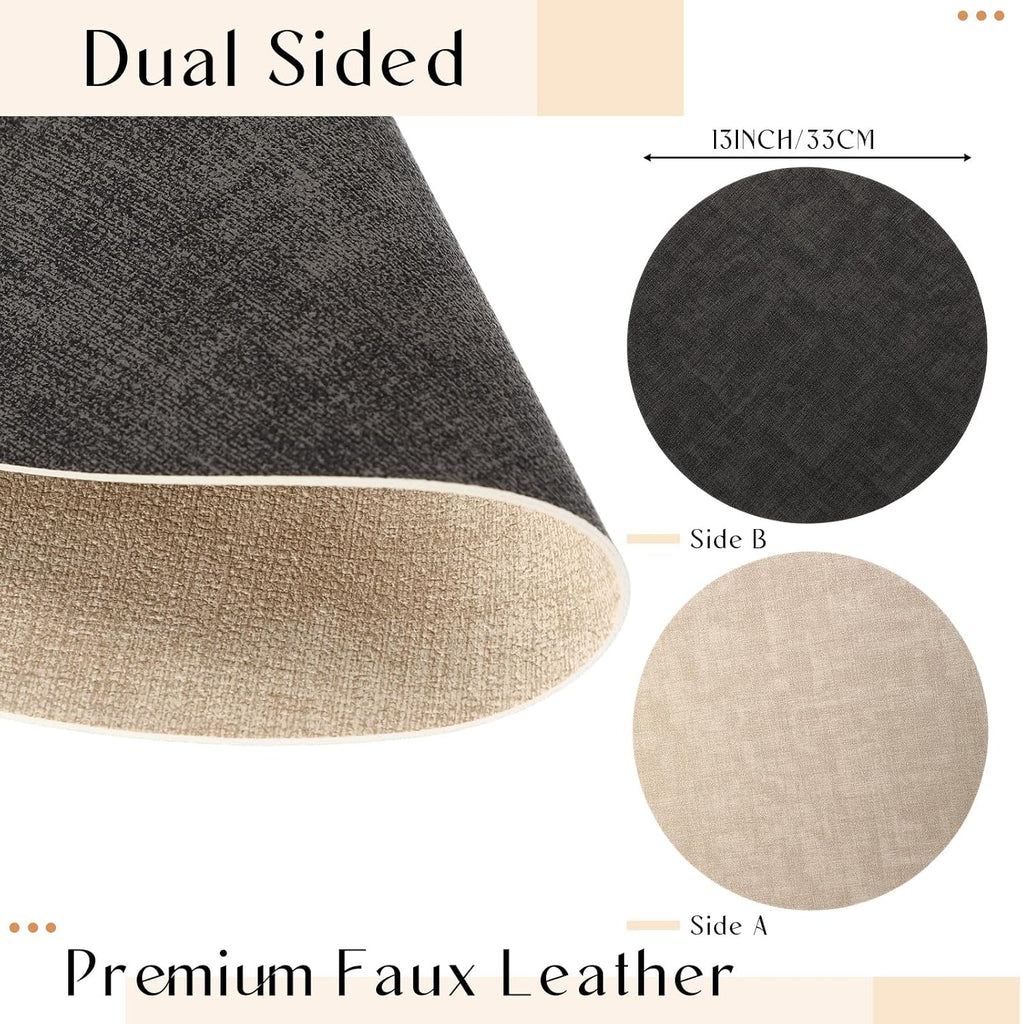Placemats Round Faux Leather Placemats Dual-Sided Table Mats Heat Resistant 13'' Wipeable Dining Place - Set of 10