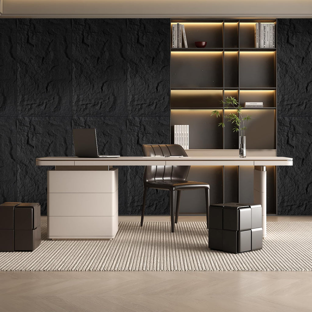 4Pcs Faux Stone Wall Panel 43.3''x23.6'',Lava Stone Design, Black