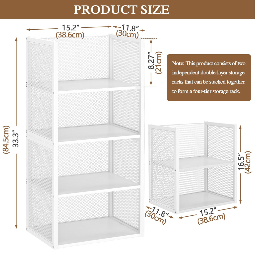 4-Tier Stackable Closet Organizers and Storage Basket, Wire Clothes Shelf Organizer Bins, Sweater Storage for