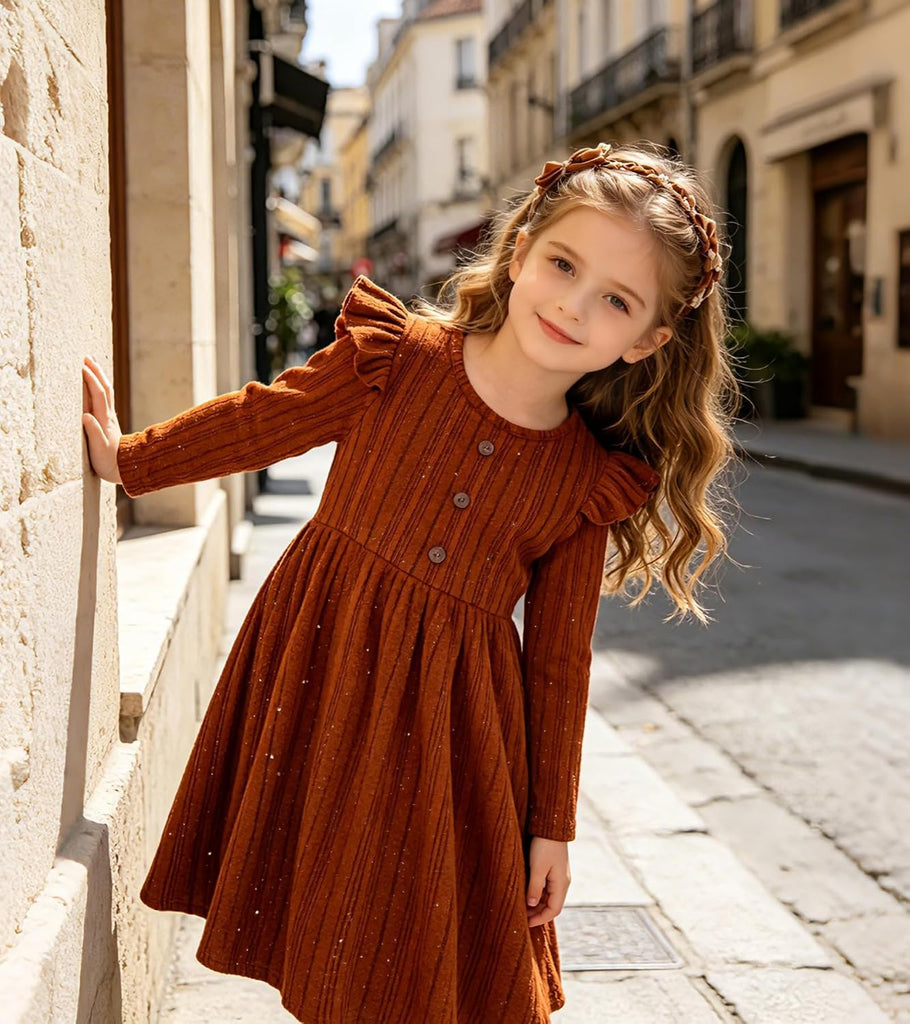 Toddler Girls Fall Dress Long Sleeve A-Line Sparkle Party Outfit