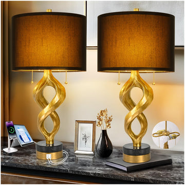 Scenkoy 26" Table Lamp Set of 2 Living Room, Antique Gold Leaf