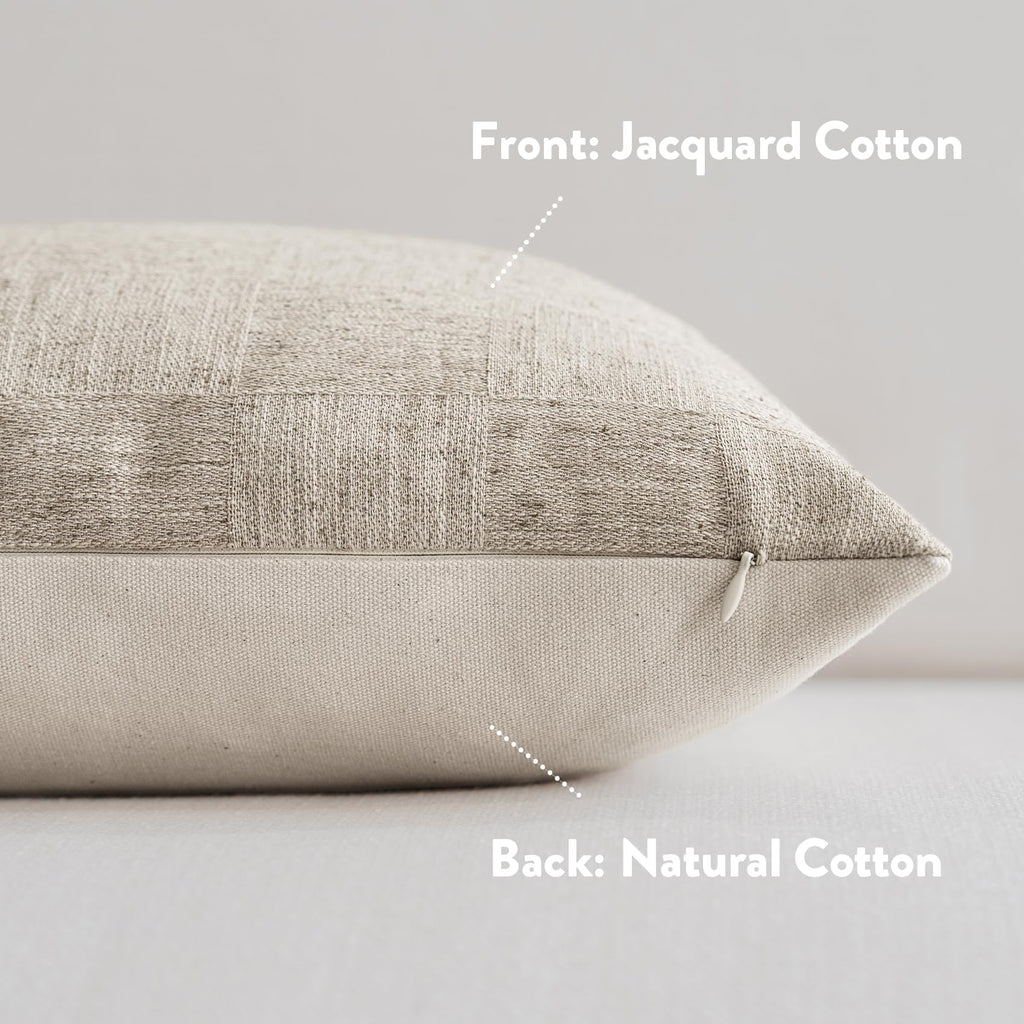Decorative Neutral Check Throw Pillow Covers 20x20, Linen Check