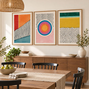 3 Piece Large Abstract Framed Wall Art, Mid Century Modern Wall Art, Paintings Wall Decor-Boho Wall Art Decor