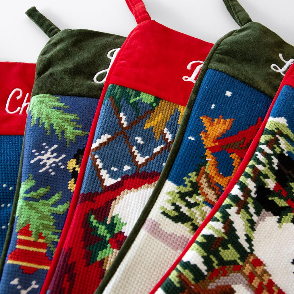 Personalized Needlepoint - Embroidered Family Stockings - Old-Fashioned Christmas Décor - Mantel Décor - 8"x17"
