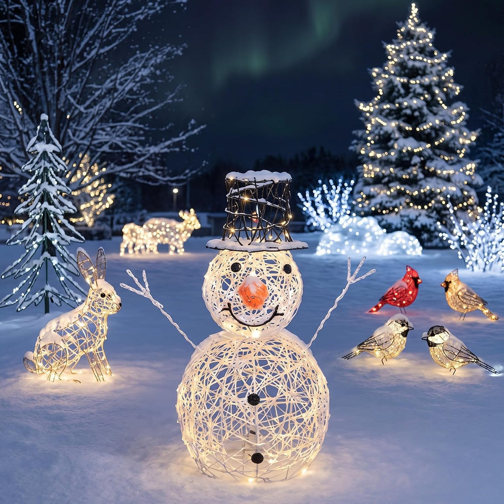 Christmas Snowman Outdoor Decoration Lighted Metal Wire