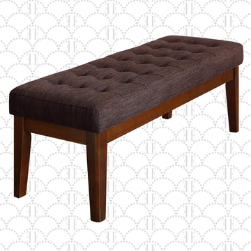 Claire Button Tufted Upholstered Bedroom Bench, Modern Fabric Padded Ottoman with Wooden Legs, Dark Brown
