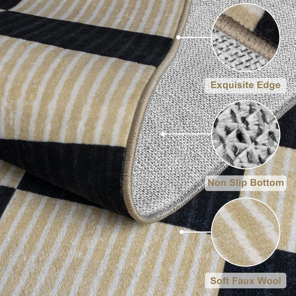 Black and Beige Checkered Runner Rug, 2.6x8 Washable Rug Runners s Non-Slip, Ultra Soft Low Pile Modern Kitchen