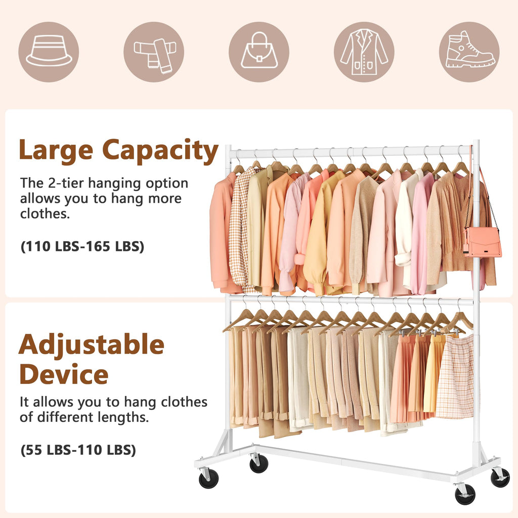 Double Rod Z Rack, Rolling Clothes Racks with Z-Base, Adjustable Clothing Rack, Standing Clothes Rack, Metal Clothing