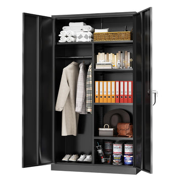 Metal Storage Cabinet with Lock Door, 72" Locking Steel Storage Wardrobe Cabinet, Employees Locker Closet Clothing Coat