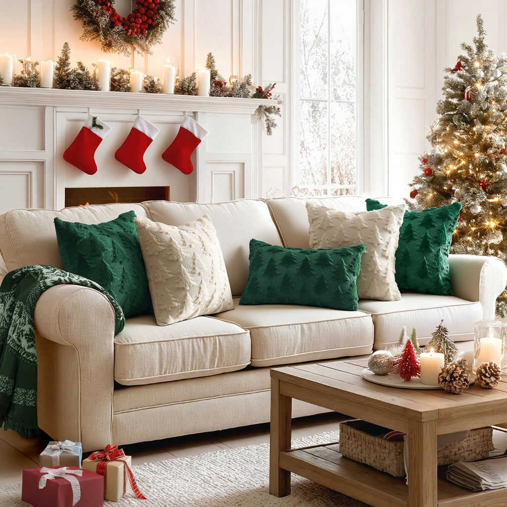Christmas Throw Pillow Covers Beige 18x18 - Set of 2