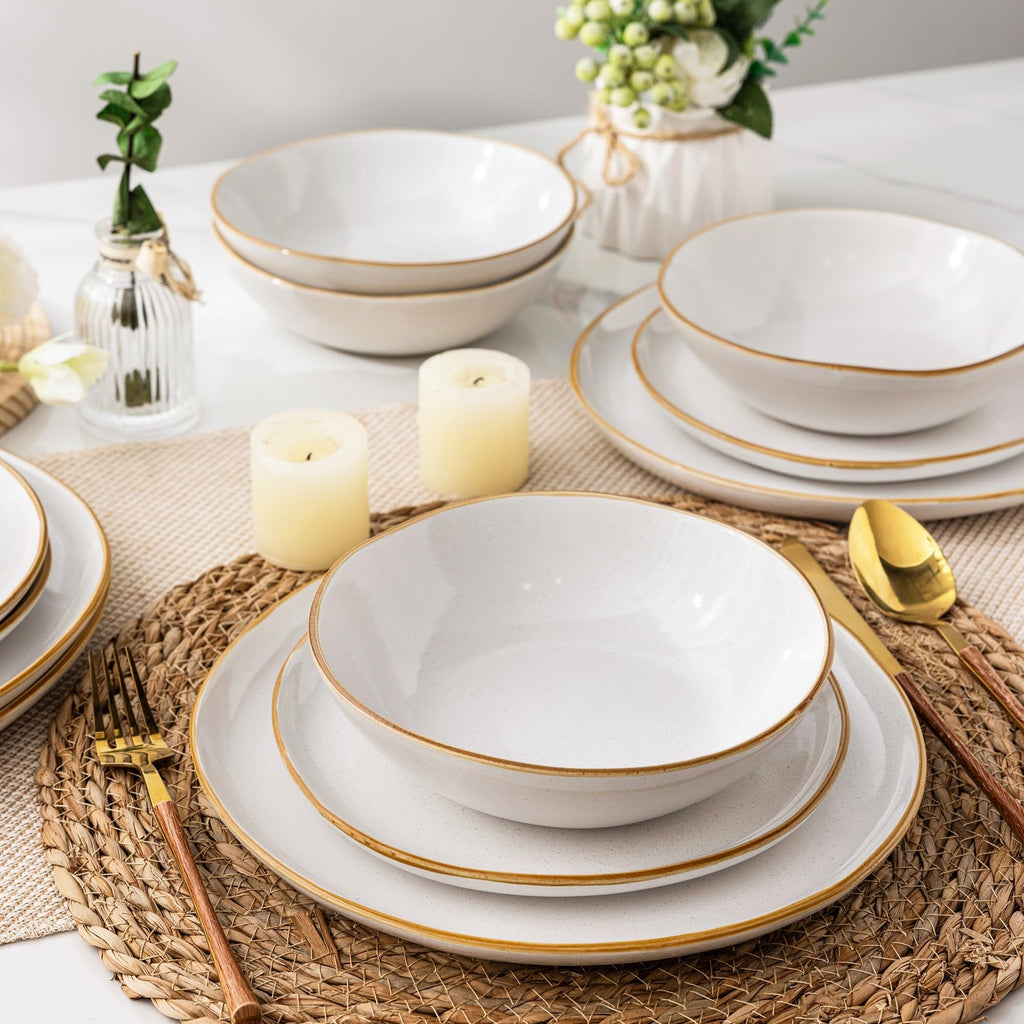 Ceramic Dinnerware Sets for 4, 12Pcs Plates and Bowls Sets Dishes