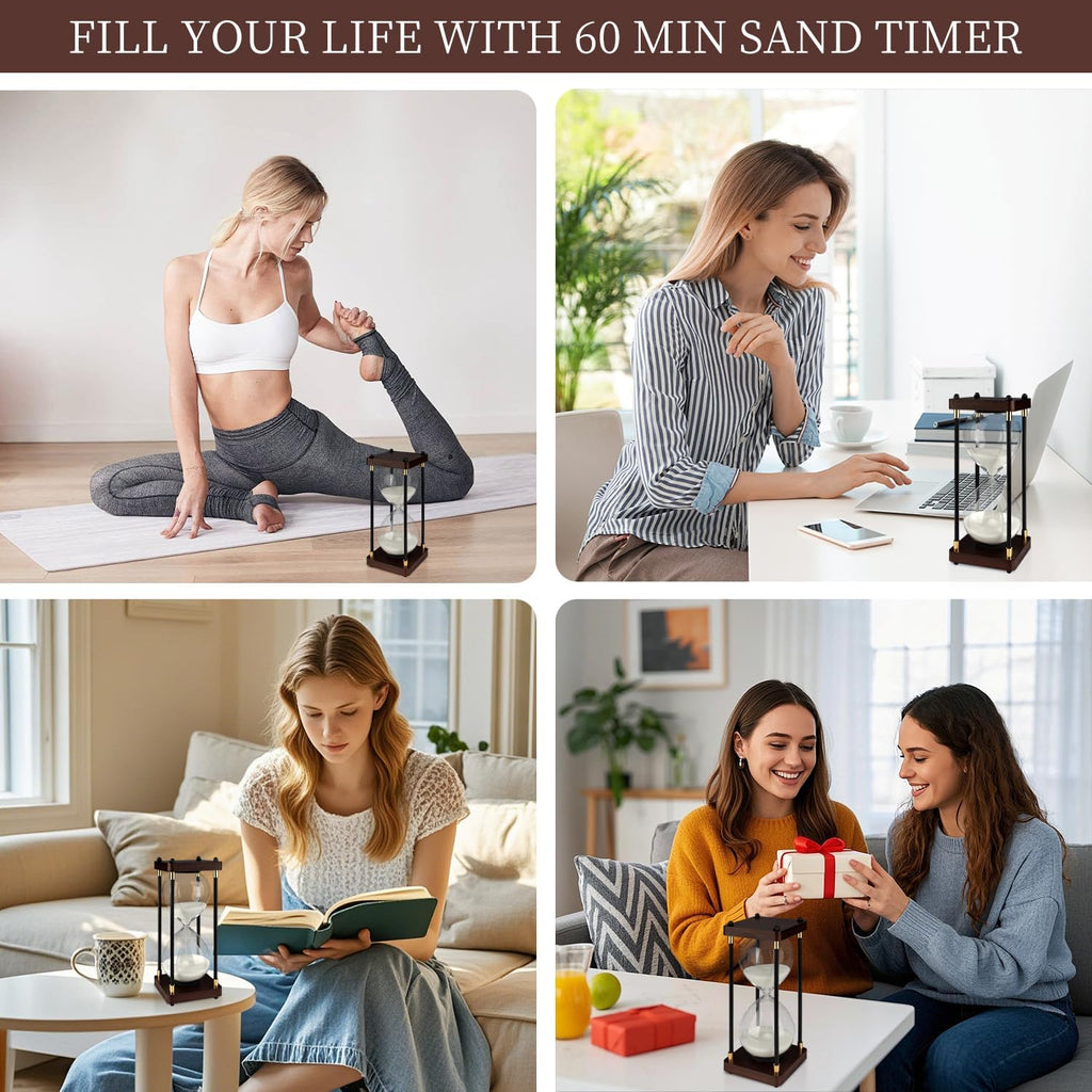60 Minutes Sand Hourglass Timer, Vintage Sand Clock 60 Minutes, Large White Sander with Wooden End Caps, Hour Glass