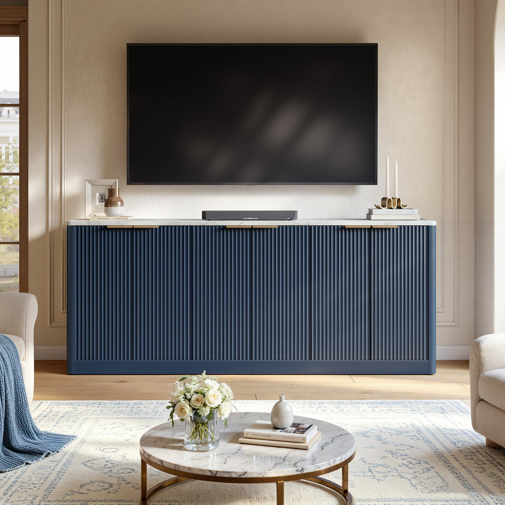 67" Blue Fluted TV Stand for TVs up to 75"