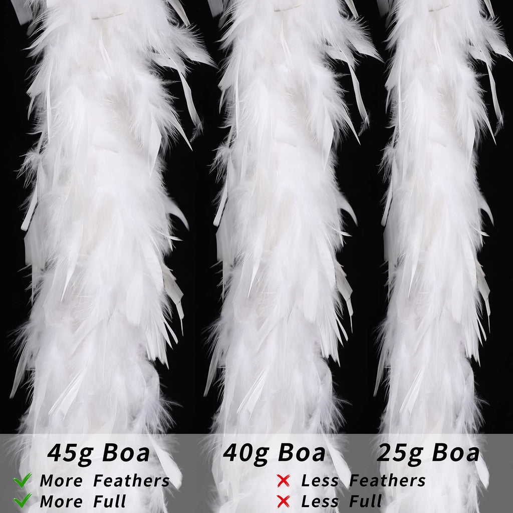 45g Fluffy Turkey White Feather Boas Bulk for Party Decor,2Yards