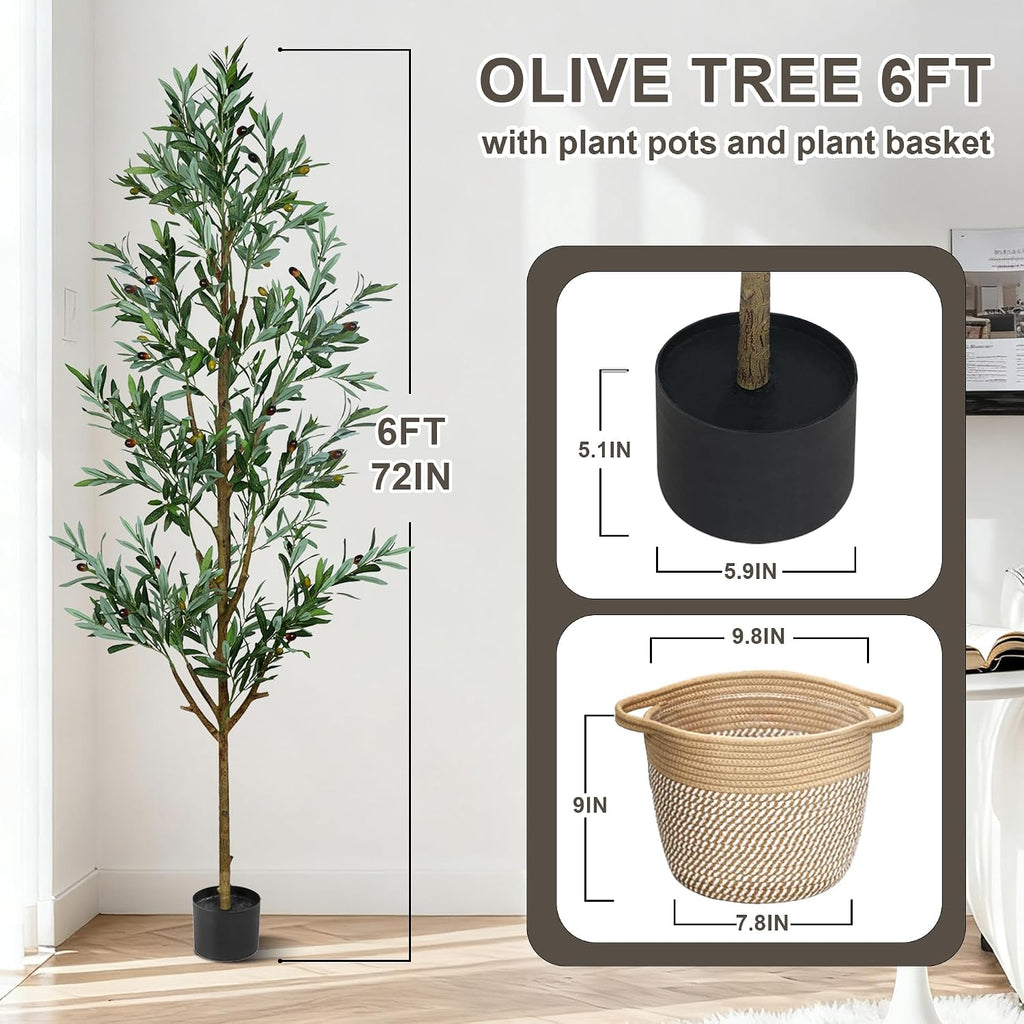Fake Olive Tree 6FT, Faux Olive Trees Artificial Indoor with Boho Basket