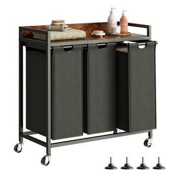 Laundry Hamper with Shelf, Laundry Basket 3 Section, Laundry Sorter with Pull-Out Removable Large Bags and Movable