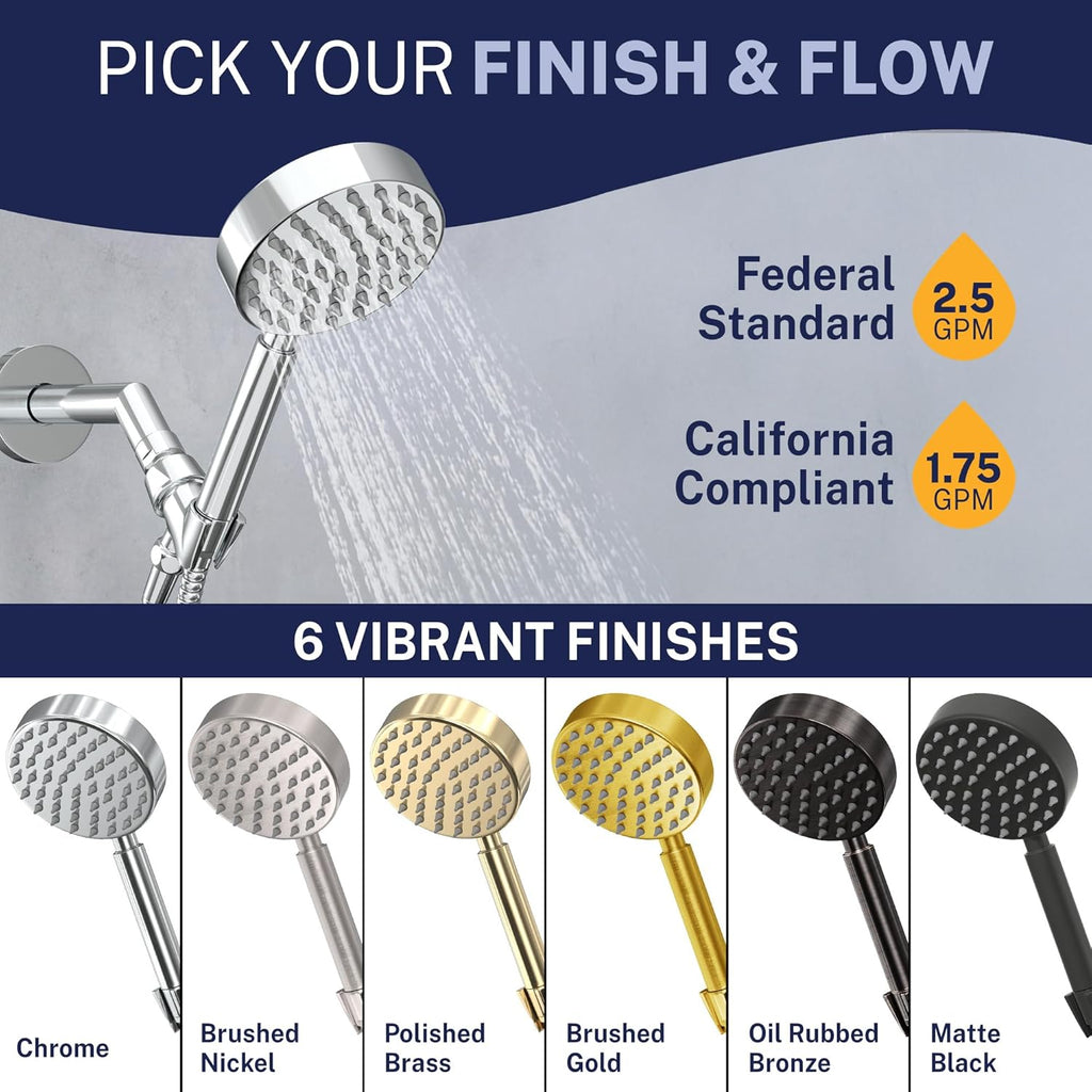 Solid Metal Handheld Shower Head with Hose and Brass Holder - CHROME