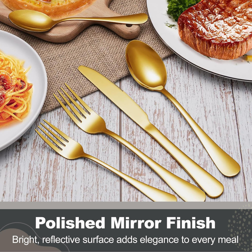 Gold Flatware Set, Stainless Steel Cutlery Set for 12