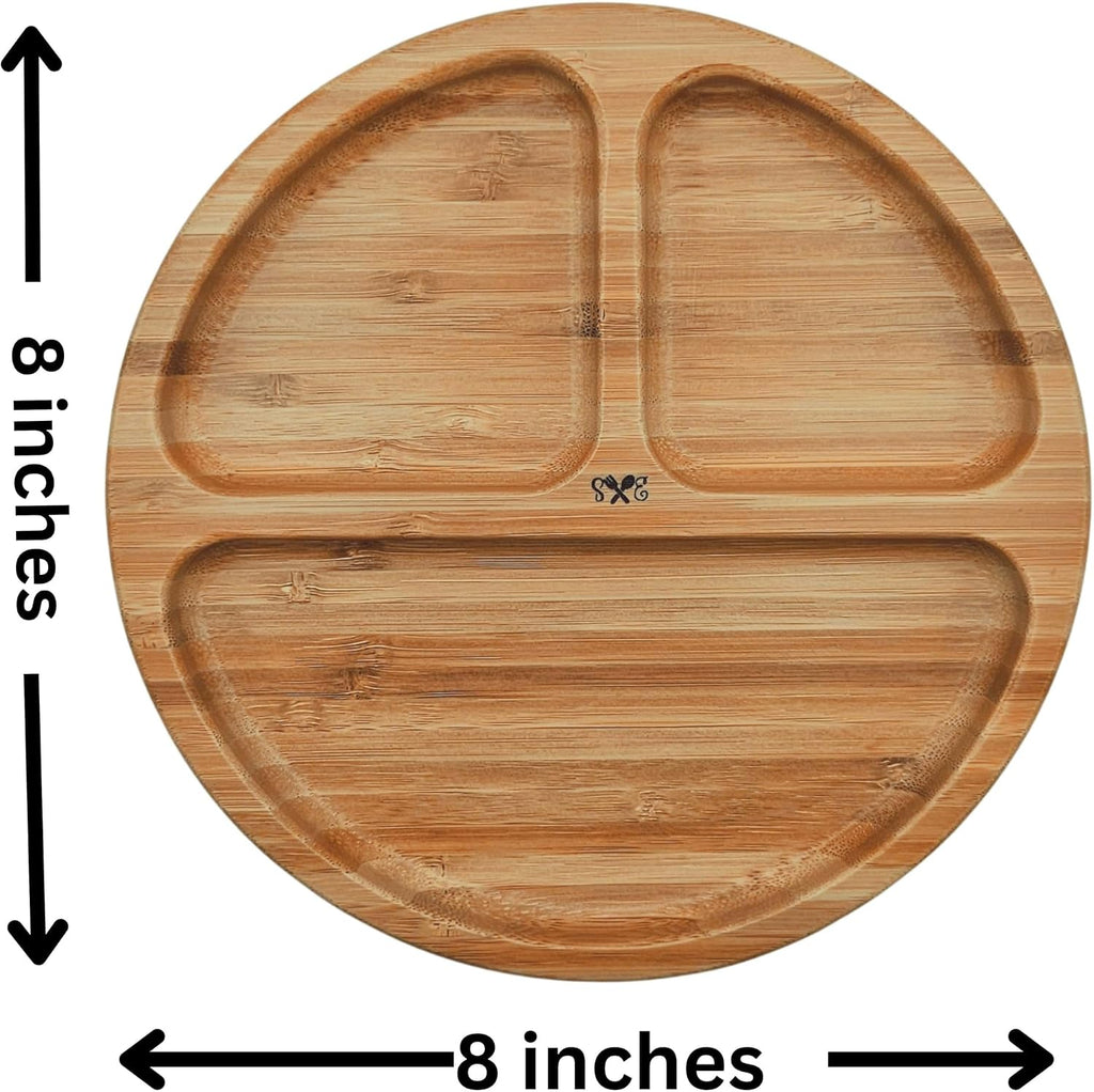 Personalized Bamboo Round Baby Plate | BLW Feeding, Suction Cups (Engraved Name)
