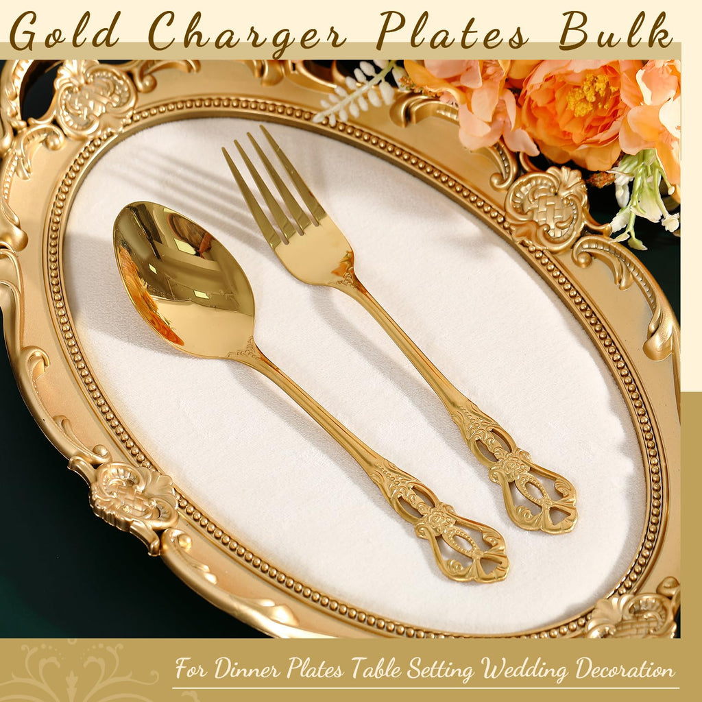 100 Pcs Retro Gold Silverware Set Heavy Duty, Dinner Fork and Spoon