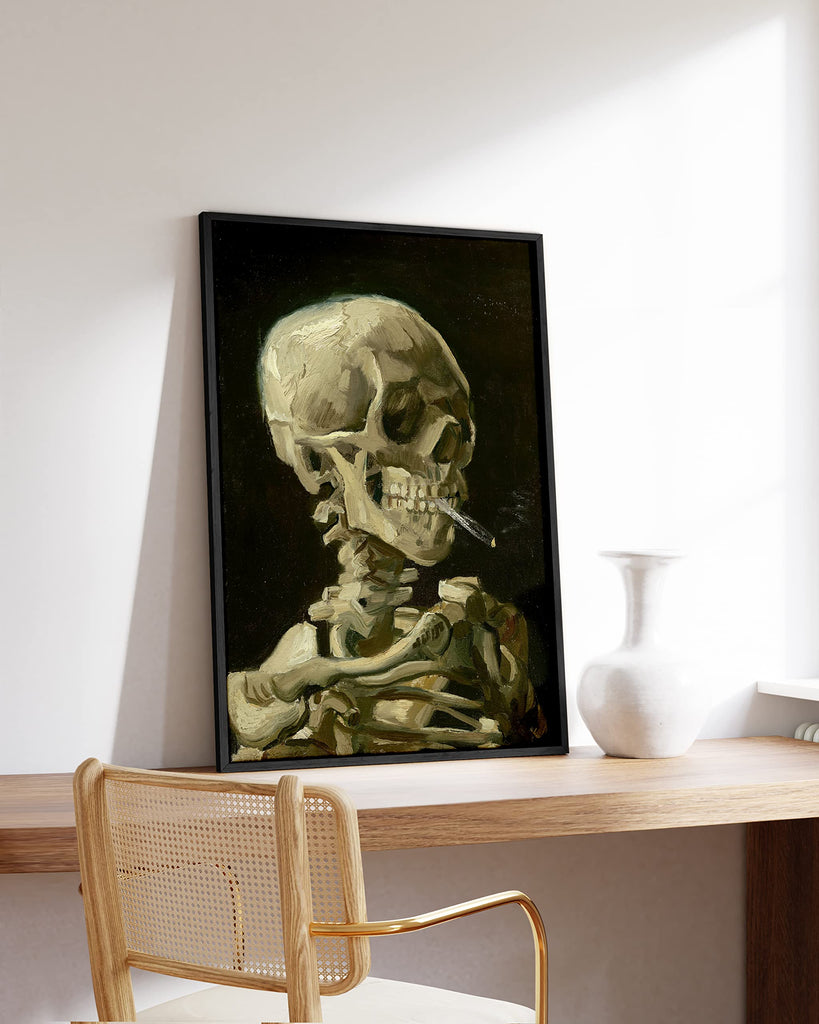 Van Gogh Skeleton with Cigarette Poster - Skull Art Print, Dark Academia Decor (Unframed, 24x36)