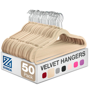 Velvet Hangers 50 Pack - Ivory for Coats, Pants & Dress Clothes - Non Slip w/ 360 Degree Swivel, Holds up to 10 lbs
