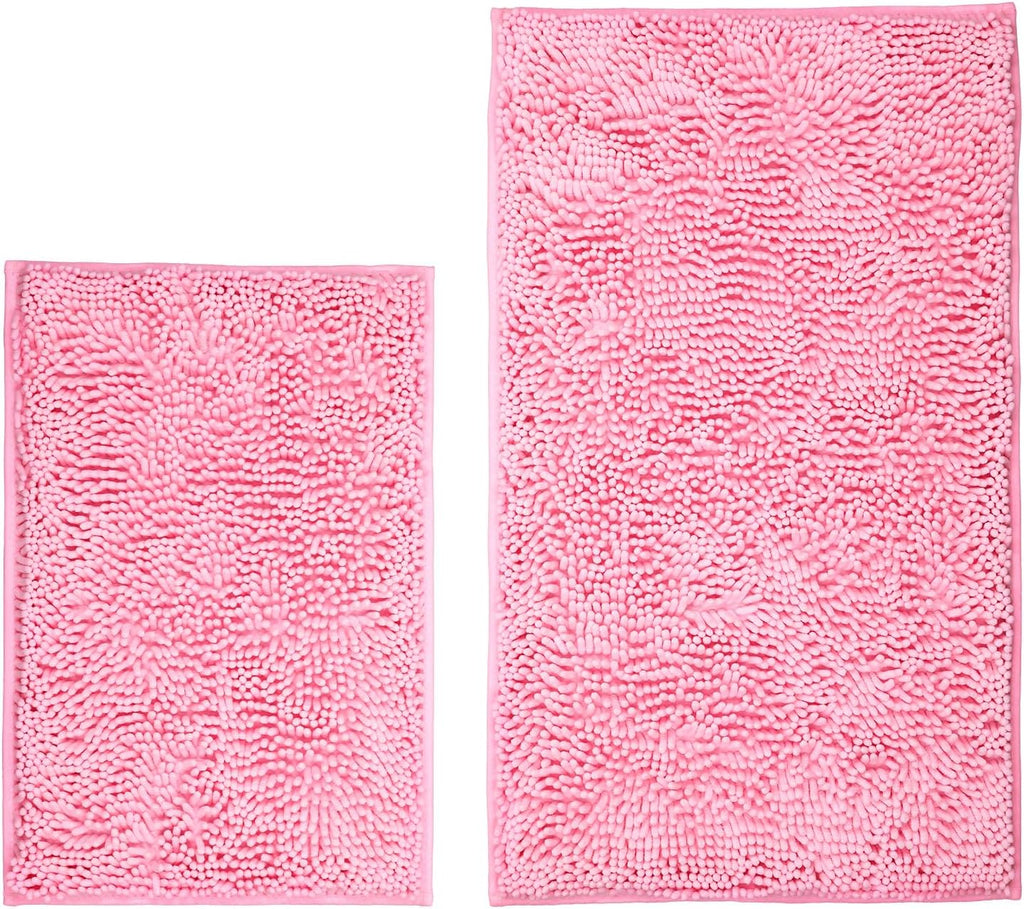 Bathroom Rugs, Super Absorbent Luxury Shaggy Chenille Bath Mats, Pink 17x24_20x32